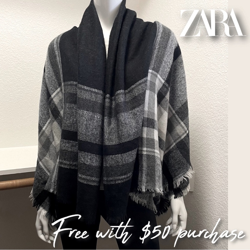 ZARA Scarf/Shawl/Blanket/Wrap Accessory Blk/White/Gray